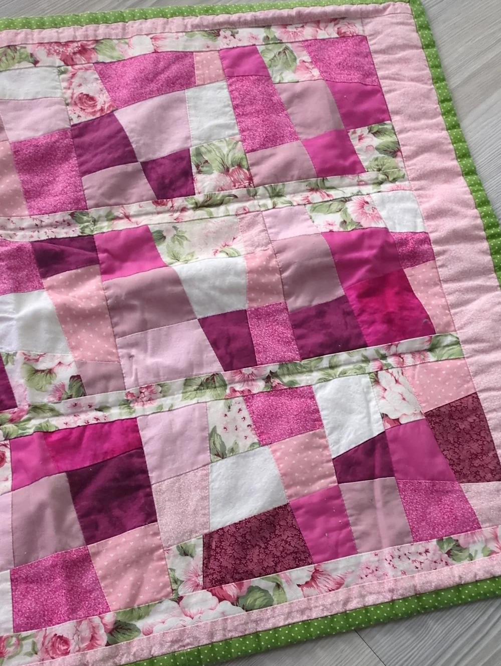 Handmade Pink Patchwork Quilt Wall Hanging Floral Cottagecore Shabby Chic Decor